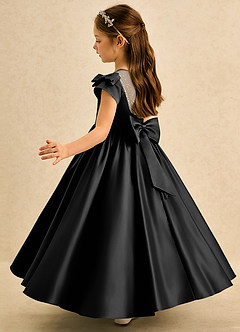 Azazie Toffee Abiti da Ragazza di Fiori Abito Stile Principessa in Raso Opaco Fiocco Nero image5