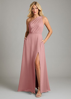 Azazie Phaedra Bridesmaid Dresses Dusty Rose A-Line One Shoulder Chiffon Dress image3