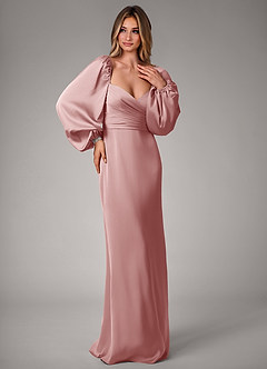 Azazie Sonata Bridesmaid Dresses Dusty Rose Sheath Long Sleeve Stretch Satin Convertible Dress image4