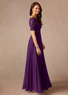 Azazie Raissa Final Sale Grape A-Line Lace Chiffon Dress image4