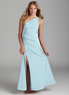 Azazie Maron Junior Linia A Pofałdowany Satyna elastyczna Długość podłogi Młodsza druhna Sukienka image1