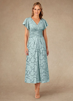 Azazie Vera Mother of the Bride Dresses Mist A-Line Pleated Floral Burnout Dress image1