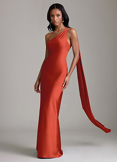 Azazie Galinda Suknie dla druhen Syrena Jedno ramię Satyna elastyczna Do ziemi Sukienka image1