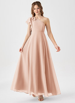 Azazie Arabella Junior Vestido de Rosa Inglesa de Gasa de Corte en A con Volante image1