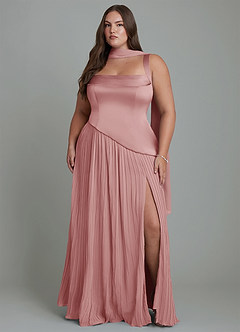 Azazie Stephanie Bridesmaid Dresses Dusty Rose A-Line Pleated Stretch Satin Dress image14