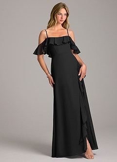 Azazie Aubrie Bridesmaid Dresses Black A-Line Off the Shoulder Chiffon Dress image5