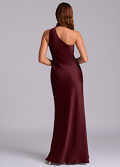 Azazie Seona Bridesmaid Dresses Cabernet Mermaid One Shoulder Stretch Satin Dress image4