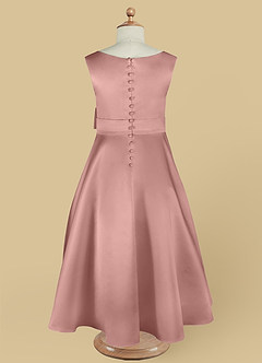 Azazie Lindy Blumenmädchenkleider A-Linie Plissee Matte Satin Kleid Roségold image14