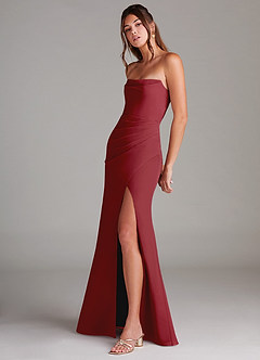 Azazie Leonis Bridesmaid Dresses Pomegranate Sheath Strapless Chiffon Convertible Dress image3