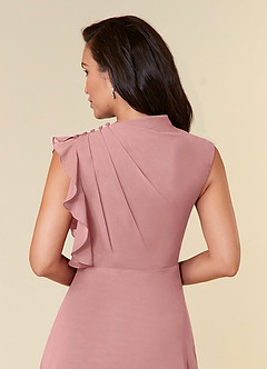 Azazie Narine Mother of the Bride Dresses Dusty Rose A-Line High Neckline Pleated Chiffon Dress image6