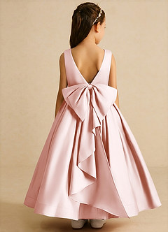 Azazie Cailee Flower Girl Dresses Blushing Pink Ball-Gown Pleated Matte Satin Dress image1