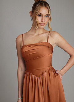 Azazie Zena Bridesmaid Dresses Copper A-Line Strapless Stretch Satin Dress image2