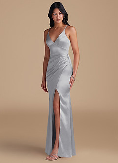 Azazie Shania Bridesmaid Dresses Silver Sheath Pleated Metallic Satin Dress image6