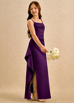 Azazie Cannoli Girls Formal Robe Demoiselle D'honneur Fillette Robe Trapèze en Mat Satiné Plissée Grain De Raisin image4