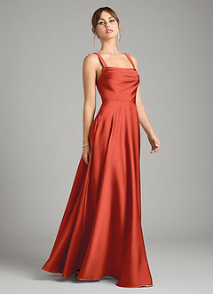 Azazie Shaude Vestidos de damas de honor Vestido de Óxido de Satén Elástico de Corte en A con Plisado image13