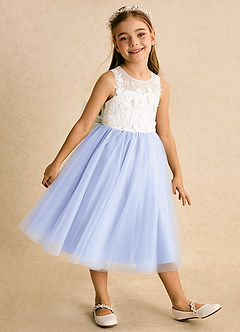 Azazie Lina Flower Girl Dresses Ivory Lavender Ball-Gown Lace Dress image4