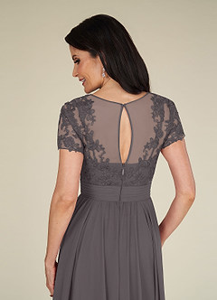 Azazie Annette Mother of the Bride Dresses Steel Grey A-Line Lace Chiffon Dress image6