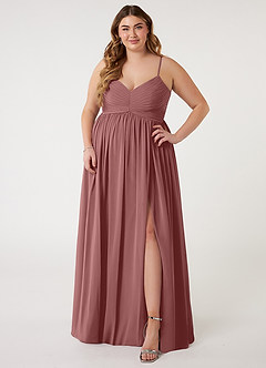 Azazie Alia Abiti da Damigella Abito A-Line in Chiffon Plissettato Rosa Del Deserto image6