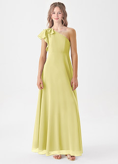 Azazie Arabella Junior Abito A-Line in Chiffon Increspato Sorbetto Al Limone image3