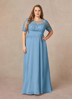 Azazie Raissa Mother of the Bride Dresses Steel Blue A-Line Lace Chiffon Dress image9