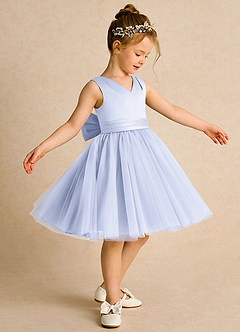 Azazie Tadpole Flower Girl Dresses Lavender A-Line Pleated Matte Satin Dress image3