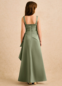 Azazie Ciara Girls Formal Flower Girl Dresses Pistachio A-Line Pleated Matte Satin Dress image2