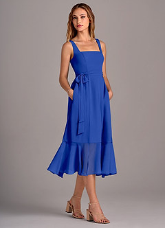 Azazie Deb Vestidos de damas de honor Vestido de Azul Real de Gasa de Corte en A Convertible con Con bolsillos image3