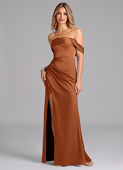 Azazie Lisbeth Bridesmaid Dresses Copper Mermaid Off the Shoulder Stretch Satin Convertible Dress image1