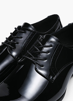 front Black Patent Brogue Derby Dress Shoes