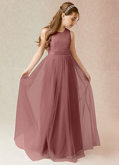 Azazie Georgette Junior Abito A-Line in Tulle Pizzo Rosa Del Deserto image1