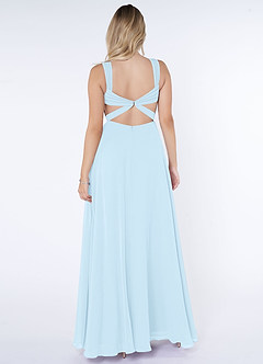 Azazie Nahrin Vestidos de damas de honor Vestido de Azul Cielo de Gasa de Corte en A con Cuello en V Plisado image2
