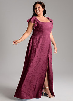 Azazie Bondi Bridesmaid Dresses Mulberry A-Line Side Slit Floral Burnout Dress image9