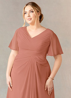 Azazie Morning Glory Mother of the Bride Dresses MAI TAI A-Line V-Neck Ruched Chiffon Dress image9
