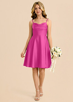 Azazie Bear Junior Fuchsia A-Line Sweetheart Neckline Stretch Satin Dress image1