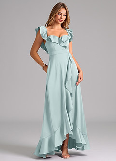 Azazie Lyra Bridesmaid Dresses Mist A-Line Off the Shoulder Stretch Satin Convertible Dress image2