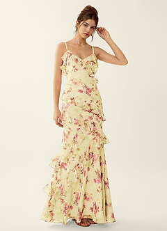 Rosabelle Light Yellow Lace V-neck Open Back Mermaid Prom Dress image5