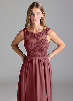 Azazie Elly Brautjungfernkleider A-Linie Spitze Stretch-Satin Kleid Wüstenrose image5