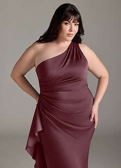 Azazie Latrice 신부 들러리 드레스 쉬스 한쪽 어깨 스트레치 새틴 바닥 길이 드레스 image10