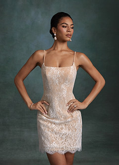 Azazie Bella Wedding Dresses Diamond White Nude Sheath Tulle Dress image7
