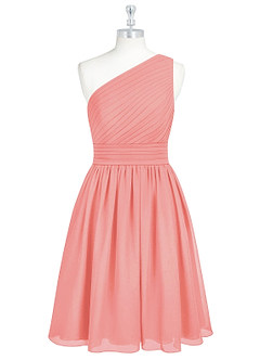 Azazie Katrina Bridesmaid Dresses Coral A-Line One Shoulder Chiffon Dress image6