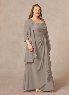 Azazie Weisz Mother of the Bride Dresses Taupe A-Line Square Neckline Pleated Chiffon Dress image9