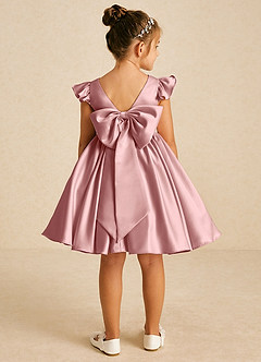 Azazie Tootsie Blumenmädchenkleider A-Linie Schleifen Matte Satin Kleid Altrosa image2