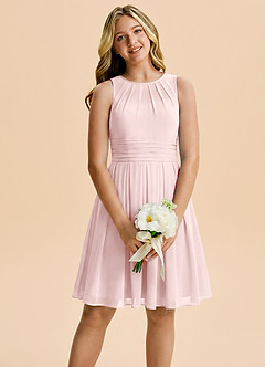 Azazie Bibiane Junior A-Linie Plissee Chiffon Kleid Zartrosa image1