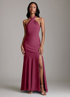 Azazie Lorena Vestidos de damas de honor Vestido de Mora de Gasa de Corte Sirena con Plisado image1