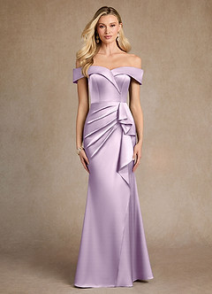 Azazie Laredo Mother of the Bride Dresses Frosted Lilac Mermaid Off the Shoulder Stretch Satin Dress image1