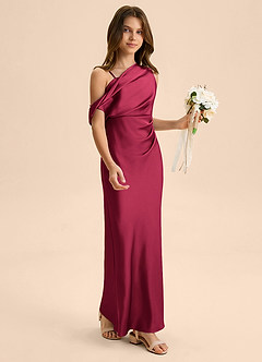 Azazie Emerson Junior Burgundy Sheath Off the Shoulder Stretch Satin Dress image5
