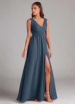 Azazie Tanicia Abiti da Damigella Abito A-Line in Chiffon Plissettato Blu Nettuno image3