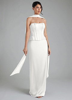 Azazie River Bridesmaid Dresses White Sheath Corset Stretch Satin Convertible Dress image8