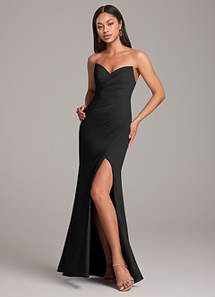 Azazie Yola Bridesmaid Dresses Black Sheath Pleated Chiffon Convertible Dress image4