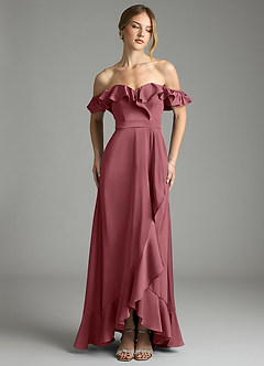 Azazie Lyra Bridesmaid Dresses Desert Rose A-Line Off the Shoulder Stretch Satin Convertible Dress image1